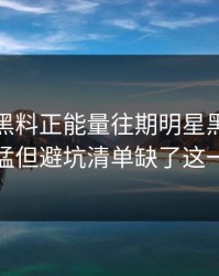 这两天黑料正能量往期明星黑料传播很猛但避坑清单缺了这一环