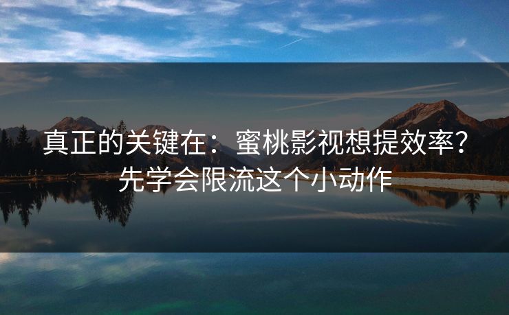真正的关键在：蜜桃影视想提效率？先学会限流这个小动作